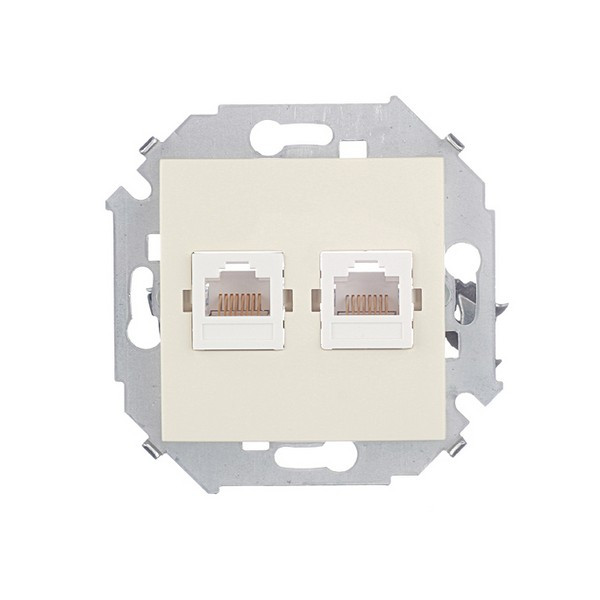 Розетка компьютерная Simon 15 1591593-031 скрытая установка слоновая кость два модуля RJ45 cat 5e