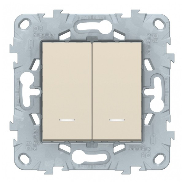 Переключатель Schneider Electric Unica NEW NU521344N двухклавишный на 2 направления скрытая установка бежевый с подсветкой