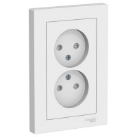 Розетка с рамкой Schneider Electric Atlas Design ATN000122 двойная скрытая установка белая без заземления со шторками