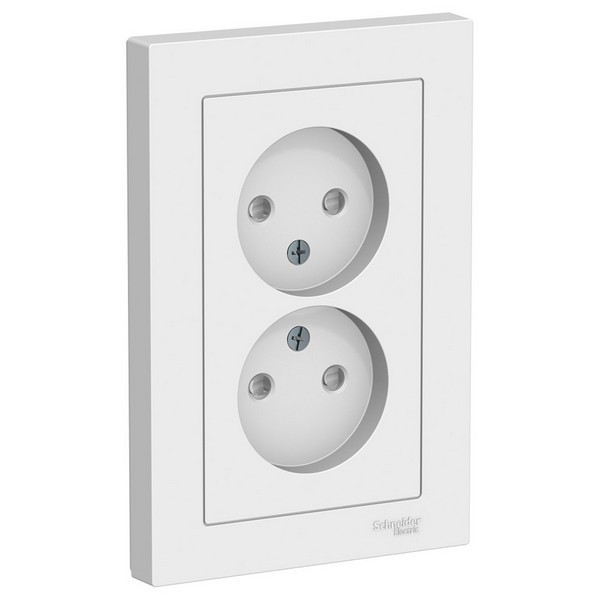 Розетка с рамкой Schneider Electric Atlas Design ATN000122 двойная скрытая установка белая без заземления со шторками