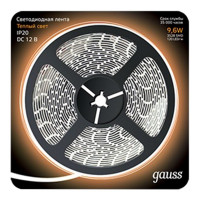 Лента светодиодная SMD 2835 Gauss 3000К теплый белый свет 9,6 Вт 12 В IP20 5 м