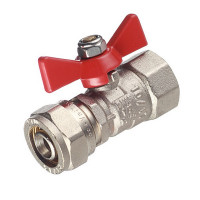 Кран шаровой латунный VALTEC (VT.342.N.1604) 16 обж(ц) х 1/2 ВР(г) для металлопластиковых труб бабочка прямой