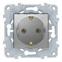 Розетка Schneider Electric Unica NEW NU505630 скрытая установка алюминий с заземлением с быстрозажимными клеммами