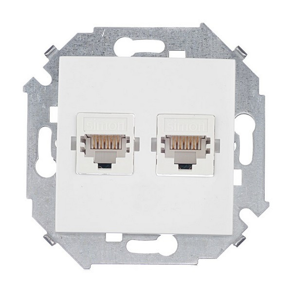 Розетка компьютерная Simon 15 1591593-030 скрытая установка белая два модуля RJ45 cat 5e