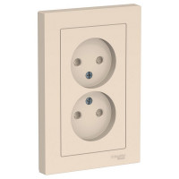 Розетка с рамкой Schneider Electric Atlas Design ATN000222 двойная скрытая установка бежевая без заземления со шторками