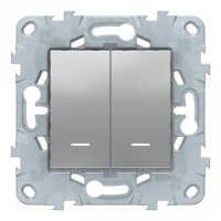 Выключатель Schneider Electric Unica NEW NU521130N двухклавишный скрытая установка алюминий с подсветкой