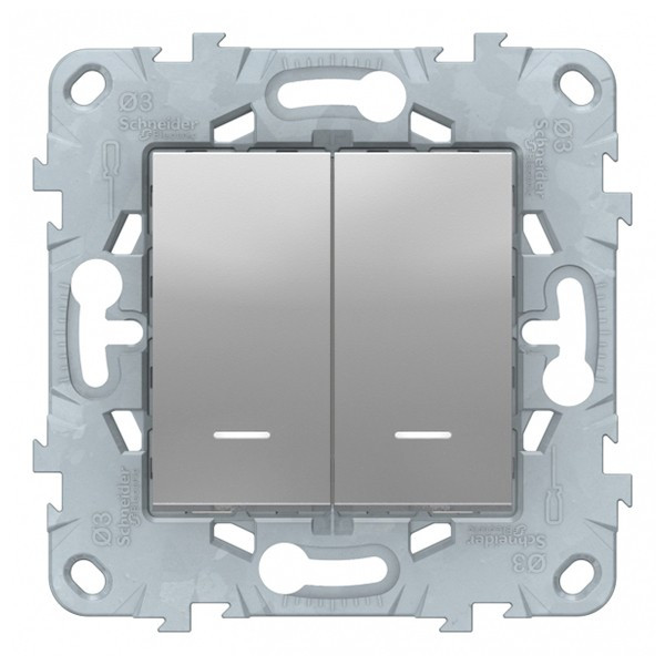 Выключатель Schneider Electric Unica NEW NU521130N двухклавишный скрытая установка алюминий с подсветкой