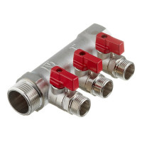 Коллектор VALTEC (VTc.580.N.0603) 1 ВР(г) х 3 выхода 1/2 НР(ш) х 1 НР(ш) с шаровыми кранами