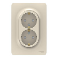 Розетка с рамкой Schneider Electric Unica NEW NU206744 двойная скрытая установка бежевая с заземлением со шторками винтовой зажим