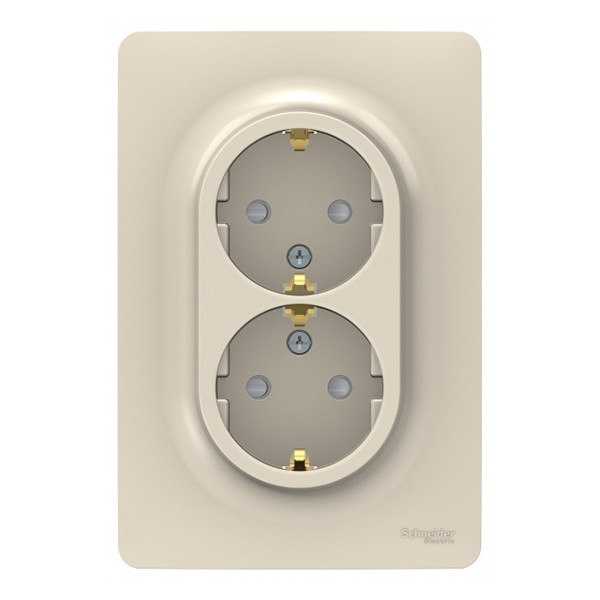 Розетка с рамкой Schneider Electric Unica NEW NU206744 двойная скрытая установка бежевая с заземлением со шторками винтовой зажим