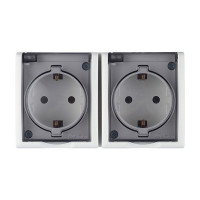 Розетка Simon 15 Aqua двойная 1594433-030 открытая установка белая с заземлением IP54 с крышкой