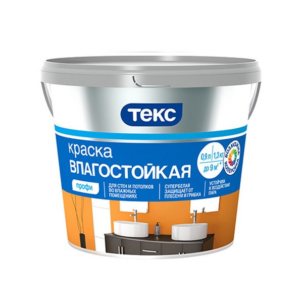Краска водно-дисперсионная Текс Профи влагостойкая белая основа А 0,9 л