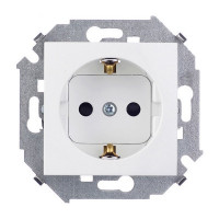 Розетка Simon 15 1591443-030 скрытая установка белая с заземлением со шторками