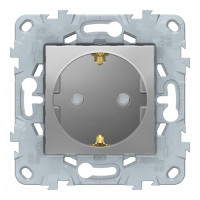 Розетка Schneider Electric Unica NEW NU505730 скрытая установка алюминий с заземлением со шторками с быстрозажимными клеммами