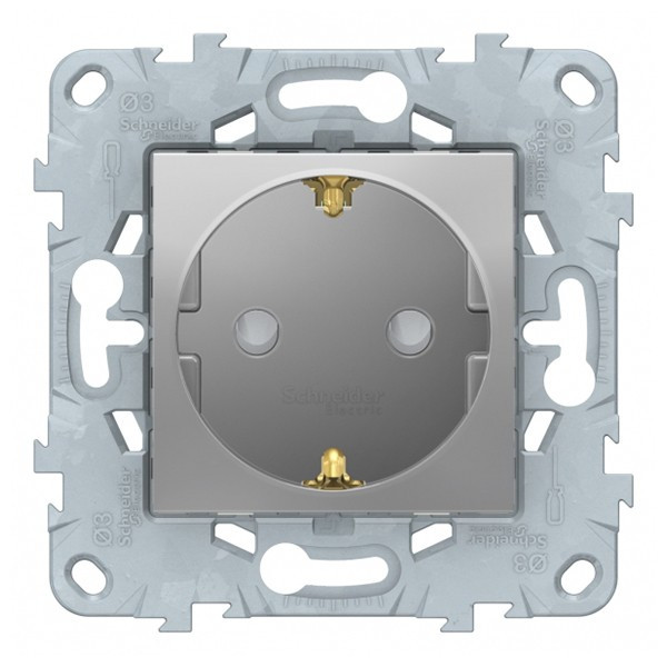 Розетка Schneider Electric Unica NEW NU505730 скрытая установка алюминий с заземлением со шторками с быстрозажимными клеммами