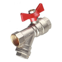 Кран шаровой латунный VALTEC (VT.293.N.04) 1/2 ВР(г) х 1/2 ВР(г) бабочка с фильтром прямой