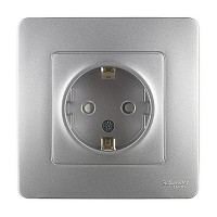 Розетка с рамкой Schneider Electric Blanca BLNRS001113 скрытая установка алюминий с заземлением со шторками