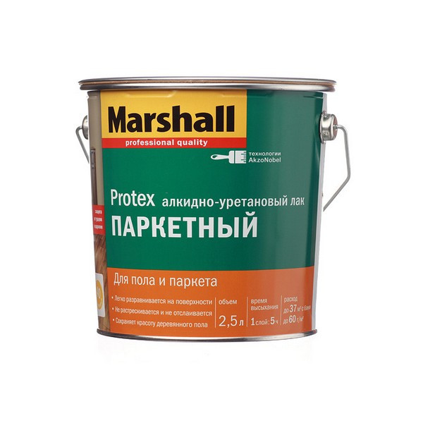 Лак алкидно-уретановый паркетный Marshall Protex бесцветный 2,5 л полуматовый