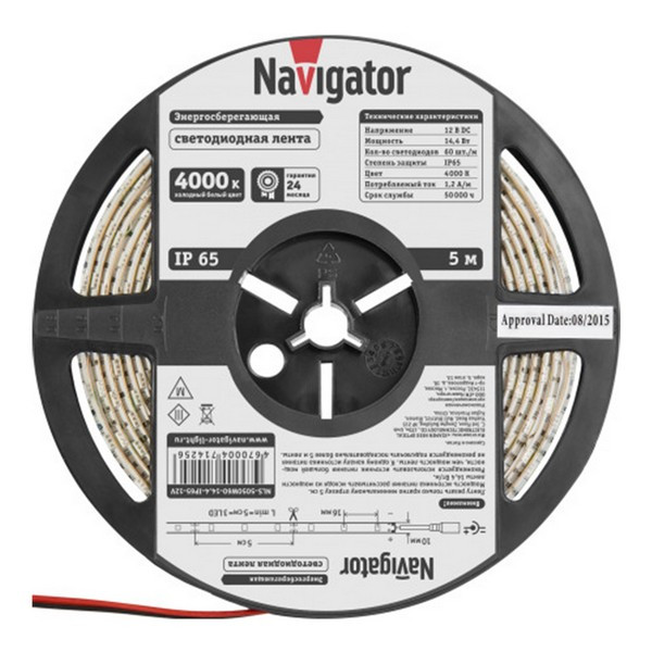Лента светодиодная SMD 5050 Navigator 4000К естественный белый свет 14,4 Вт 12 В IP65 5 м