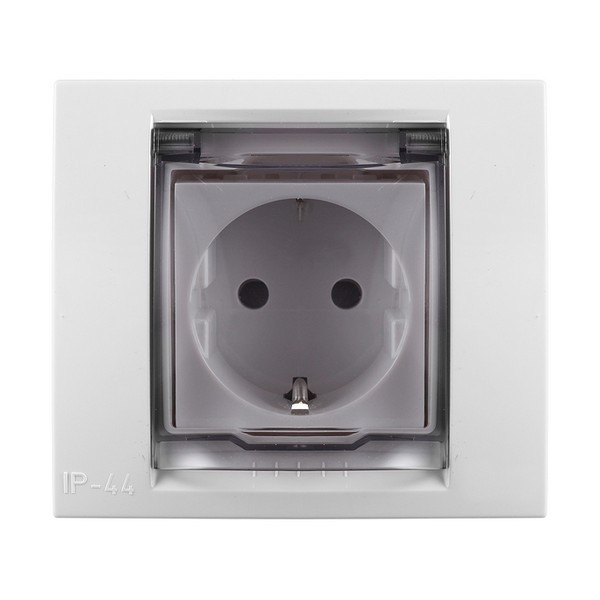 Розетка с рамкой Schneider Electric Unica NEW NU003718 скрытая установка белая с заземлением IP44 со шторками с крышкой
