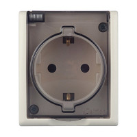 Розетка Simon 15 Aqua 1594445-031 открытая установка слоновая кость с заземлением IP54 с крышкой