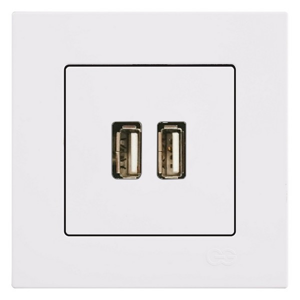 Розетка USB с рамкой GUNSAN Eqona 16401100-100353 скрытая установка белая IP20 два модуля USB