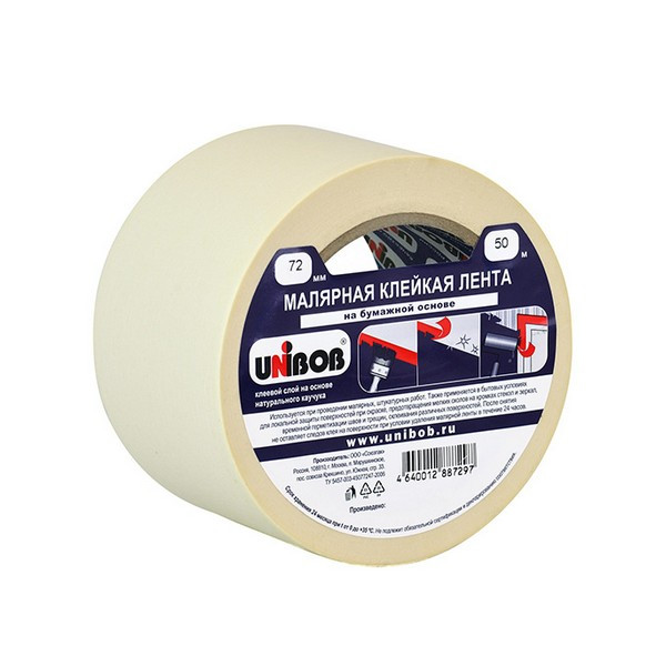 Лента малярная Unibob бежевая 72 мм 50 м