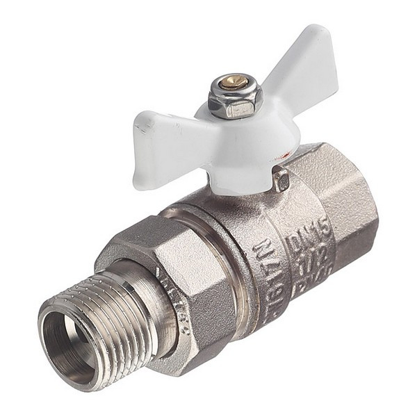 Кран шаровой латунный VALTEC Base (VT.227.NW.04) 1/2 ВР(г) х 1/2 НР(ш) бабочка с полусгоном прямой
