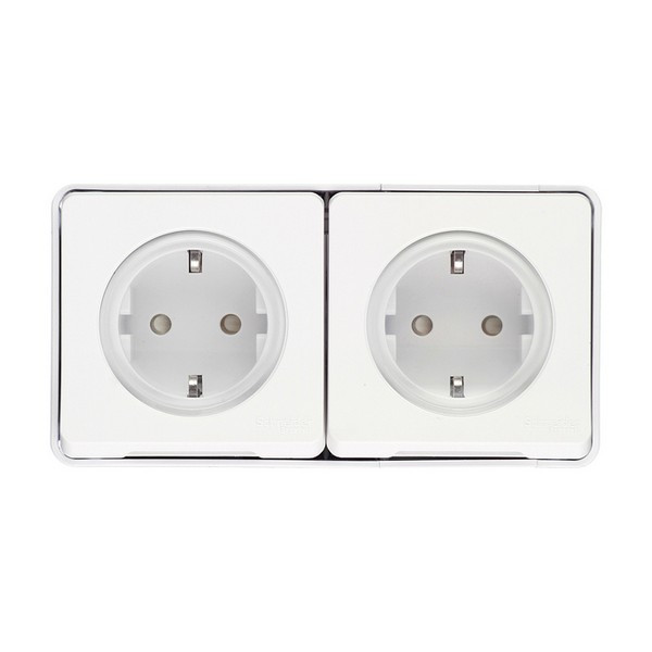 Розетка Schneider Electric Mureva S двойная MUR39035 открытая установка белая с заземлением IP55 влагозащищенная со шторками