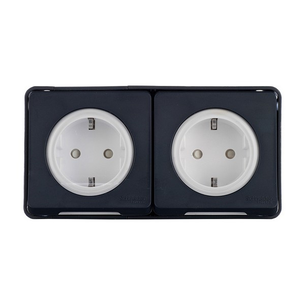 Розетка Schneider Electric Mureva S двойная MUR36029 открытая установка антрацит с заземлением IP55 влагозащищенная со шторками