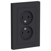 Розетка с рамкой Schneider Electric Atlas Design ATN001020 двойная скрытая установка карбон без заземления