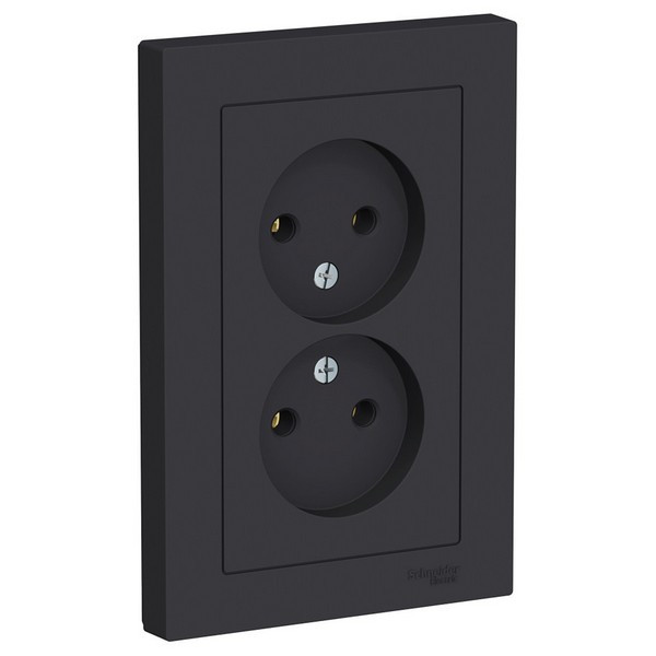 Розетка с рамкой Schneider Electric Atlas Design ATN001020 двойная скрытая установка карбон без заземления