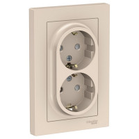 Розетка с рамкой Schneider Electric Atlas Design ATN000226 двойная скрытая установка бежевая с заземлением со шторками