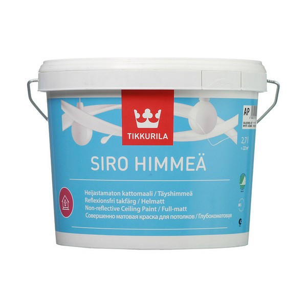 Краска водно-дисперсионная для потолка Tikkurila Siro Himmea (Сиро Мат) белая 2,7 л