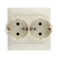 Розетка с рамкой Simon 15 1590459-031 двойная скрытая установка слоновая кость с заземлением