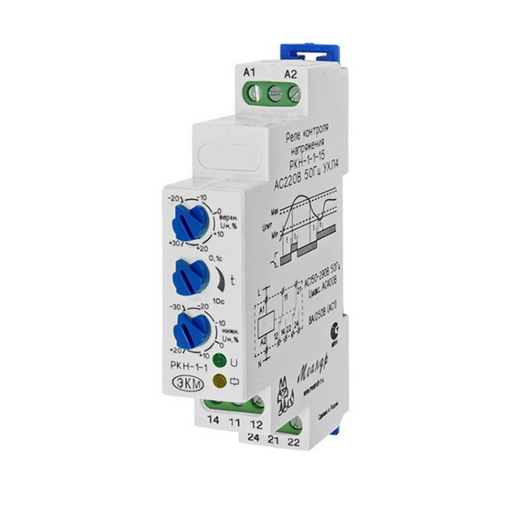 Реле напряжения модульное Меандр РКН-1-1-15 (9746807/33860) 220 В 16 А тип AC 1P