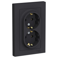 Розетка с рамкой Schneider Electric Atlas Design ATN001024 двойная скрытая установка карбон с заземлением