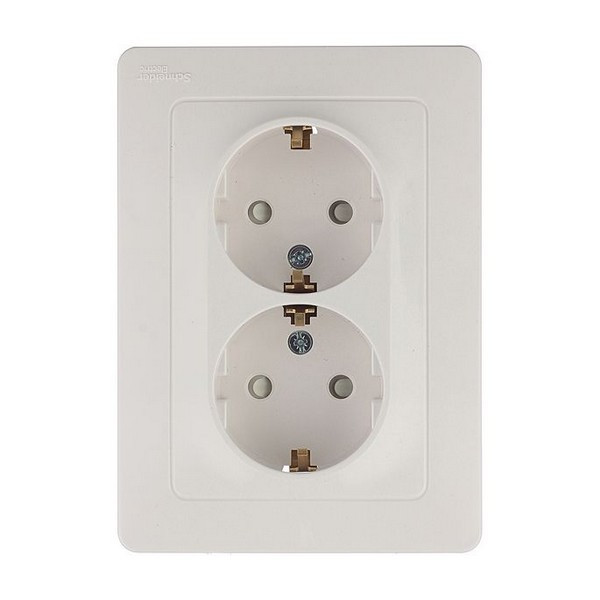 Розетка с рамкой Schneider Electric Blanca BLNRS001121 двойная скрытая установка белая с заземлением со шторками