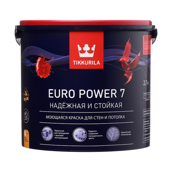Краска водно-дисперсионная Tikkurila Euro Power 7 моющаяся основа C 2,7 л