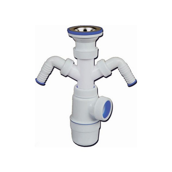 Сифон для мойки VIRPLAST by WIRQUIN 30986144 1 1/2"х40 мм с нержавеющей чашкой D70 мм и двойным отводом