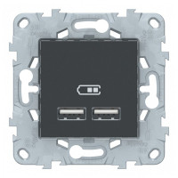 Розетка USB Schneider Electric Unica NEW NU541854 скрытая установка антрацит два модуля для зарядки 2100 мА