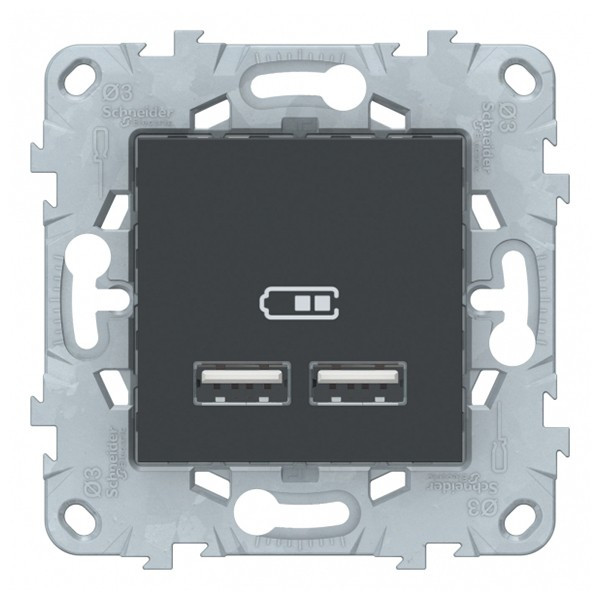 Розетка USB Schneider Electric Unica NEW NU541854 скрытая установка антрацит два модуля для зарядки 2100 мА
