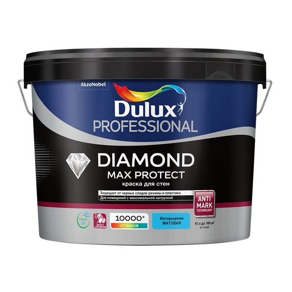 Краска водно-дисперсионная моющаяся Dulux Diamond Max Protect белая основа BW 10 л