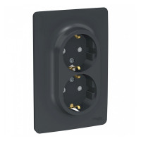 Розетка с рамкой Schneider Electric Unica NEW NU206754 двойная скрытая установка антрацит с заземлением со шторками винтовой зажим
