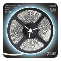 Лента светодиодная SMD 5050 Gauss 6500К холодный белый свет 14,4 Вт 12 В IP20 5 м
