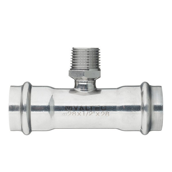 Тройник VALTEC (VTi.933.I.280428) 28 мм х 1/2 НР(ш) х 28 мм нержавеющая сталь