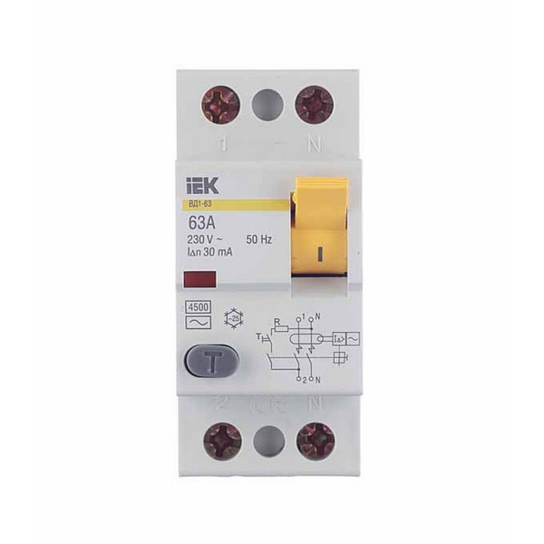 УЗО IEK ВД1-63 (MDV10-2-063-030) 63А 30 мА 2P тип АС 4,5 кА