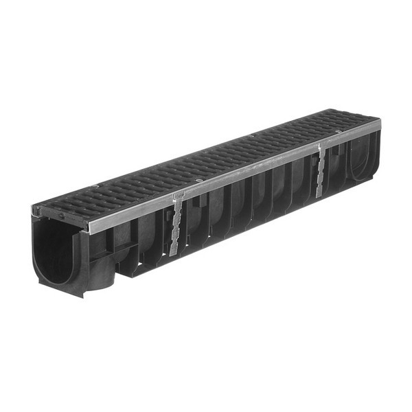 Лоток водоотводный Gidrolica (800109D) класс D400 1000х145х155 мм пластиковый с чугунной решеткой