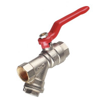 Кран шаровой латунный VALTEC (VT.292.N.04) 1/2 ВР(г) х 1/2 ВР(г) ручка с фильтром прямой