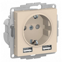 Розетка Schneider Electric Atlas Design ATN000230 скрытая установка бежевая с заземлением два модуля USB
